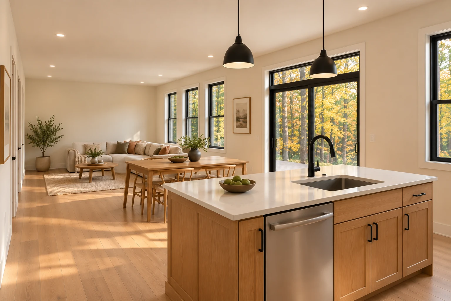 French Coach kitchen looking toward dining & living