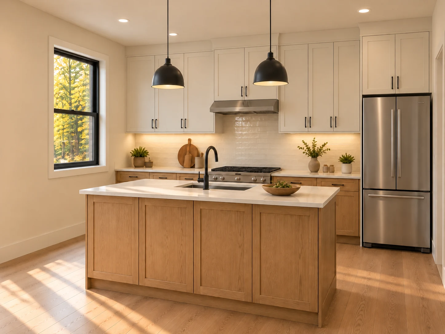 French Coach kitchen with oak island
