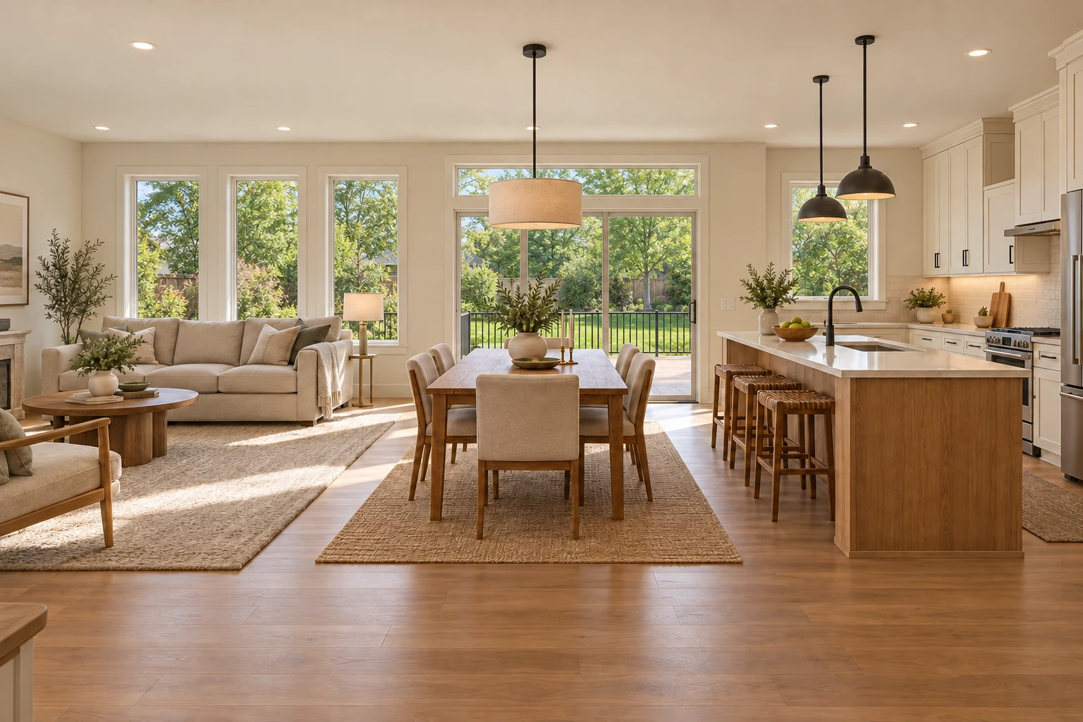 Millstone living, dining & backyard view